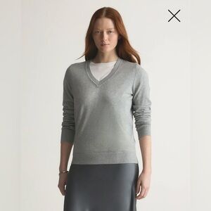 Quince light weight cotton cashmere v neck sweater heather gray size M